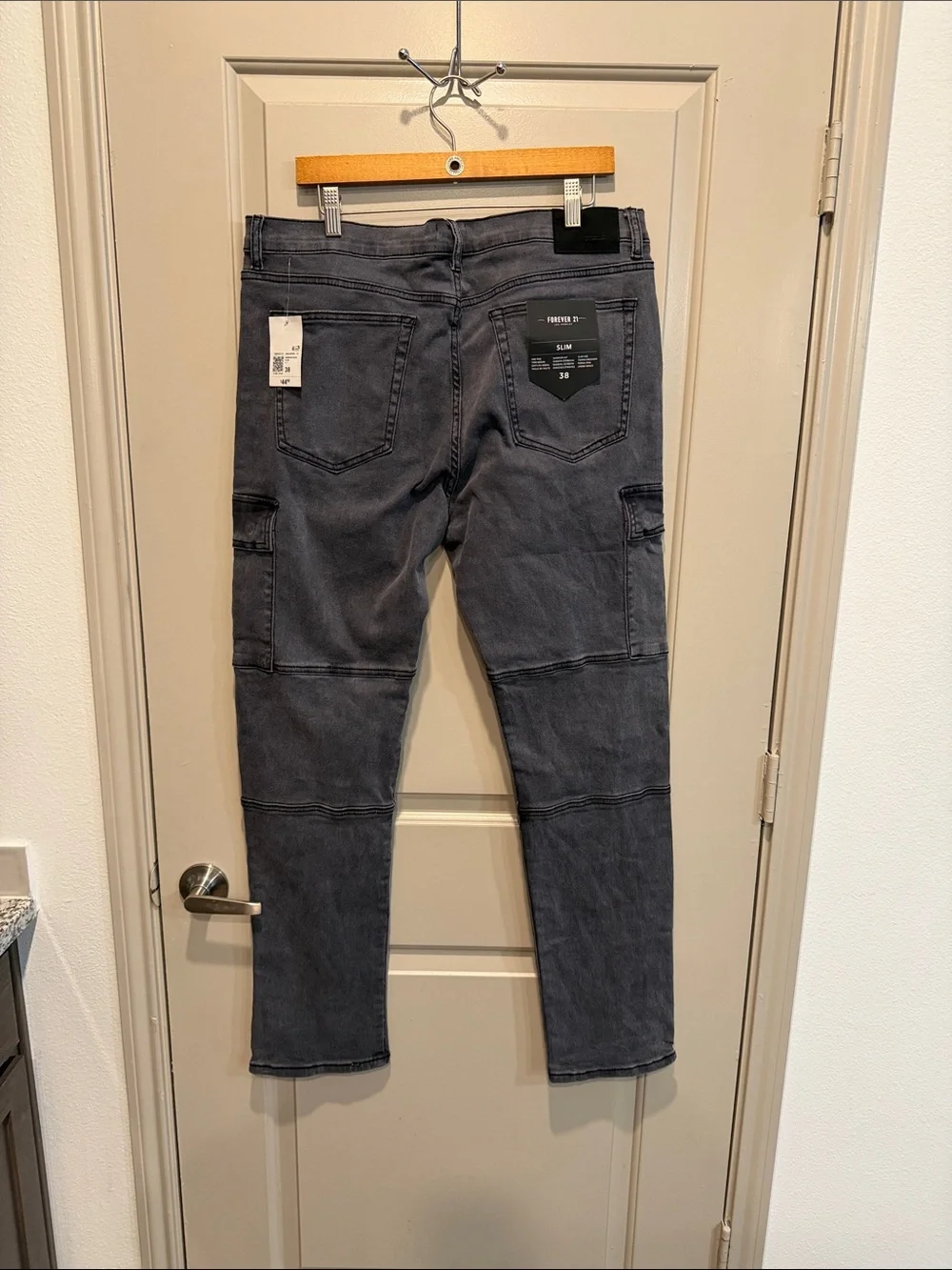 Forever 21 Washed Gray Slim Cargo Jeans